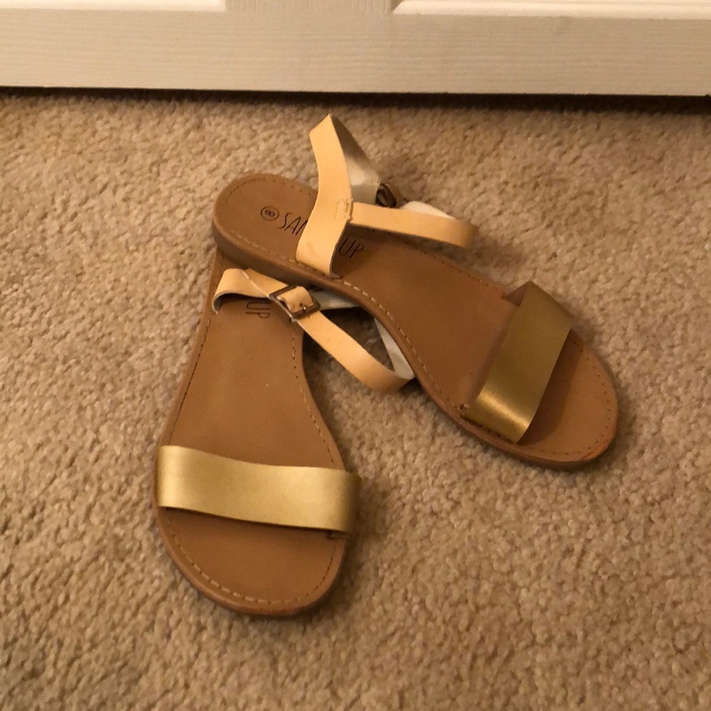 Gold and tan sandals